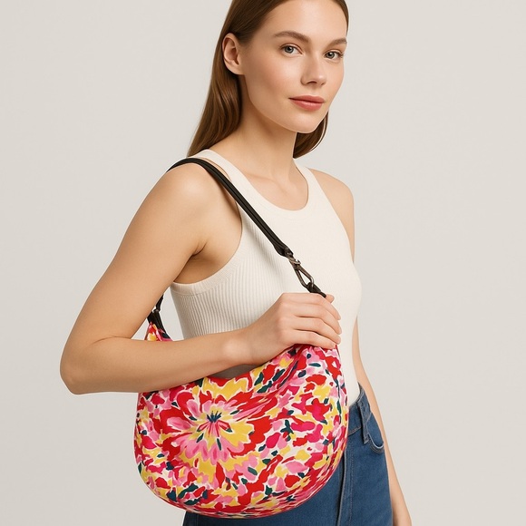 🌸💐Le Tennaur Colorful Bouquet Print Hobo Purse -🌸💐 - Picture 14 of 15